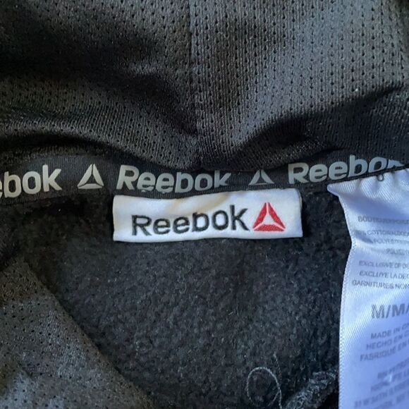 Men’s Reebok Black Pullover Hoodie with Logos and Kangaroo Pocket (Medium) - Picture 13 of 16